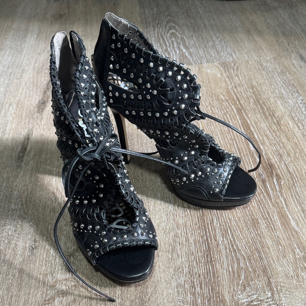Sam Edelman Black Studded Lace-Up Heels